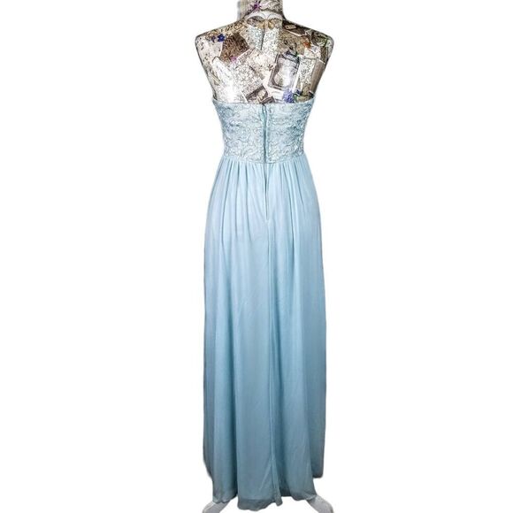 Formal Strapless Lace Sparkle Sequin Baby Blue Long Chiffon Gown Maxi Dress NEW! - Picture 7 of 13